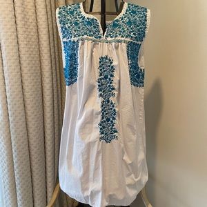 Sleeveless Embroidered Mexican Dress, Turquoise